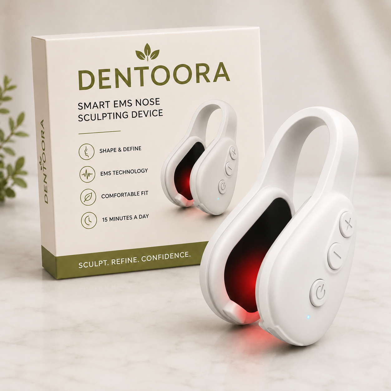 Dentoora Profile Lift box and smart EMS sculpting device on marble