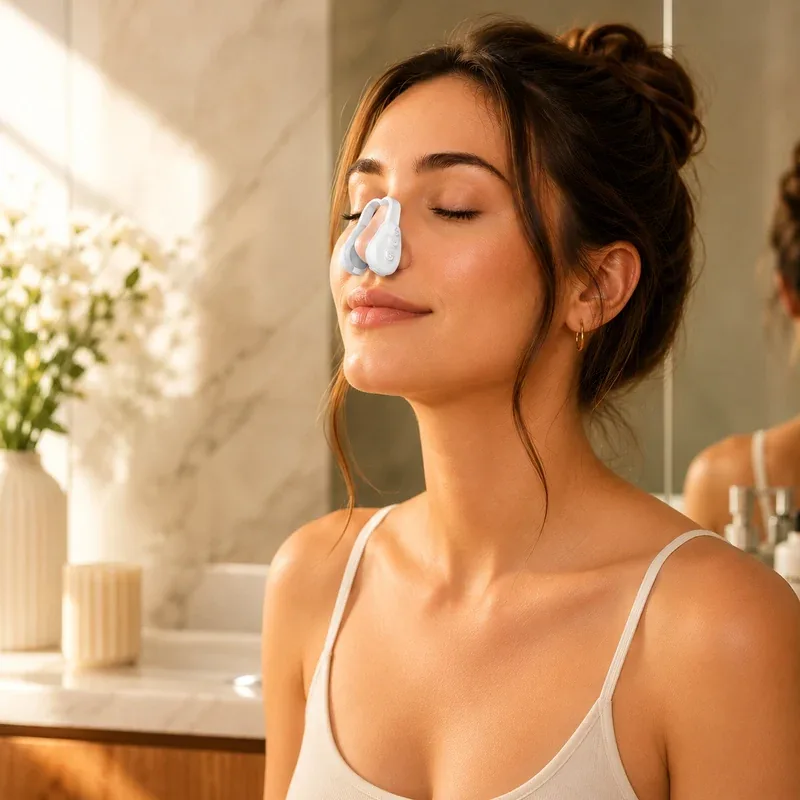 Woman relaxing while wearing the Dentoora sculpting device